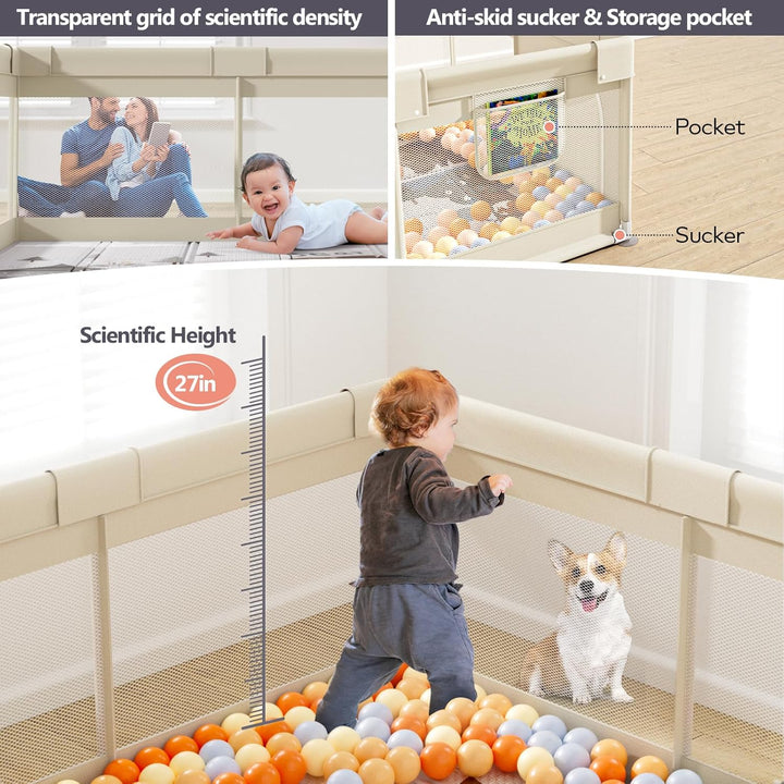 Fodoss Baby Laufgitter mit Matte, 120x120cm Laufstall Baby, mit Matratze, Atmungsaktives Netzdesign,