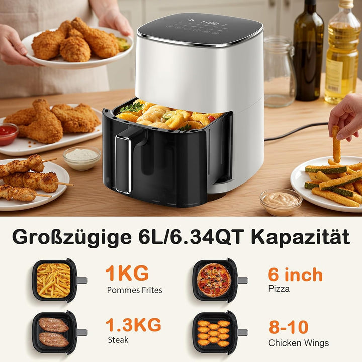Sweetcrispy Heissluftfritteuse Airfryer 6L mit Sichtfenster, 12-in-1 Funktionen & Touchscreen Air Fr