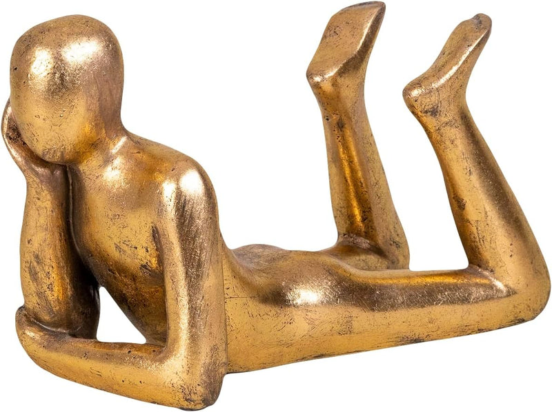 IDYL Moderne Skulptur Figur Sandsteinguss Lying Man | wetterfest |Farbe Gold | Masse 31x14x19 cm | D