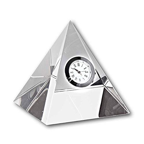 CRISTALICA Glasblockuhr Pyramide Tischuhr Standuhr 9cm analog Uhrwerk Silber