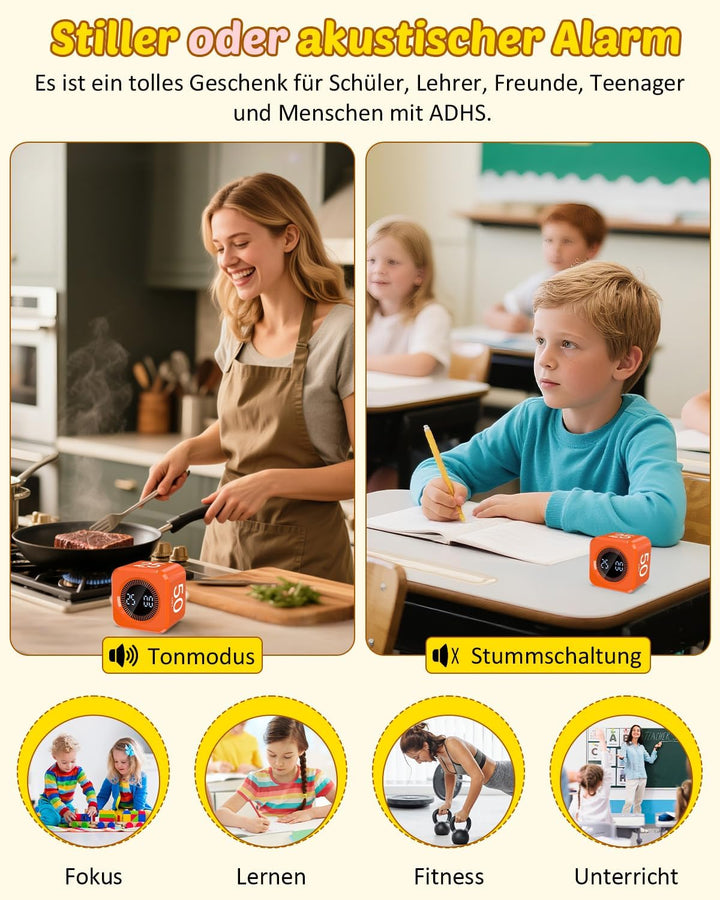 Pomodoro Timer Cube, Visueller Würfel-Timer für Kinder, Digitale LED Drehbarer Timer mit 5/10/25/50