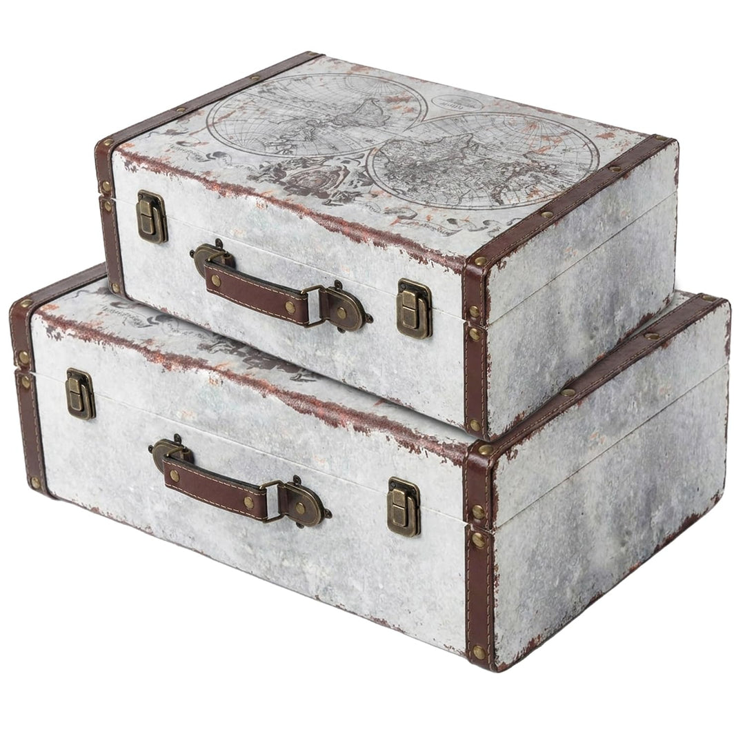 HMF VKO101 Vintage Koffer aus Holz | 2er Set | Versch. Grössen | Deko Weltkarte 2er Set Weltkarte, 2