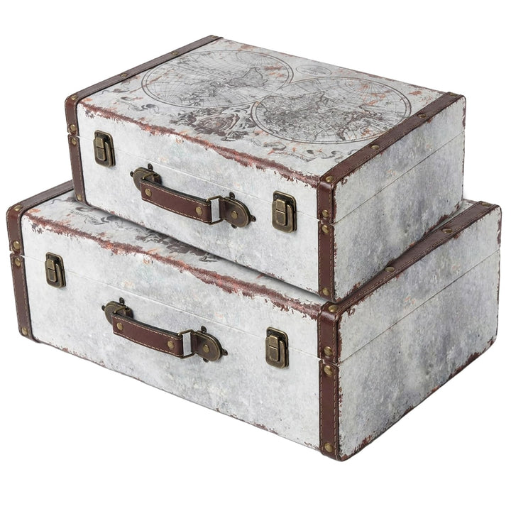 HMF VKO101 Vintage Koffer aus Holz | 2er Set | Versch. Grössen | Deko Weltkarte 2er Set Weltkarte, 2