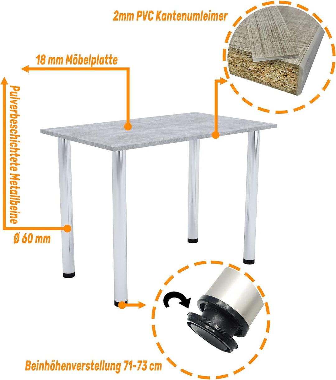 mikon 60x40 | Esszimmertisch - Esstisch - Tisch mit Chrombeinen - Küchentisch - Bürotisch | Beton 60