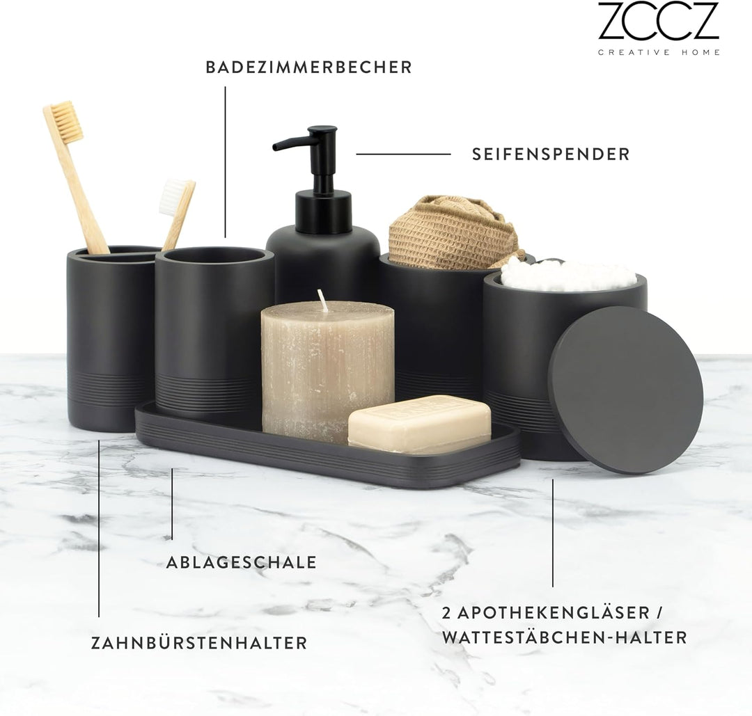 zccz Schwarzes Badezimmer-Zubehör-Set 6-teilig – Badezimmer-Organizer mit Zahnbürstenhalter, Lotions