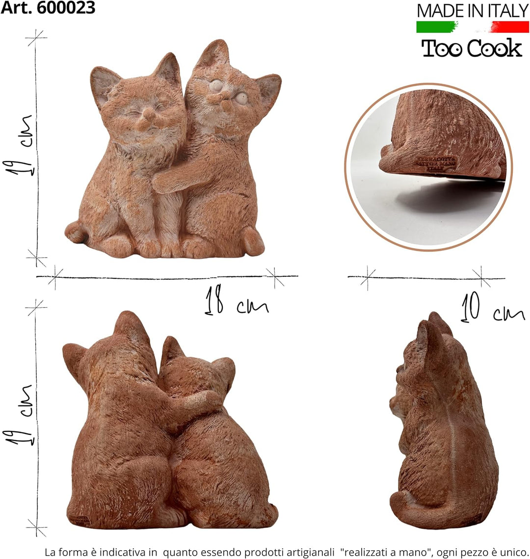 Toocook Handgefertigte Terrakotta-Katze für Gartenmöbel, einzigartige wetterfeste Dekoration (Paar K