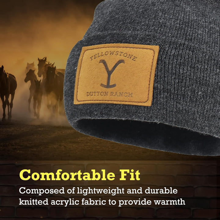 Yellowstone Dutton Ranch Beanie Mütze Winter Strickmütze mit Manschette Grau One Size, GRAU, Einheit