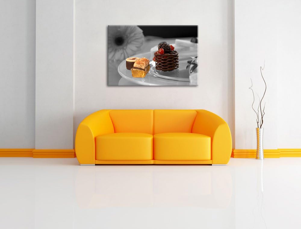appetitliche süsse Desserts schwarz/weiss auf Leinwand, XXL riesige Bilder fertig gerahmt mit Keilra