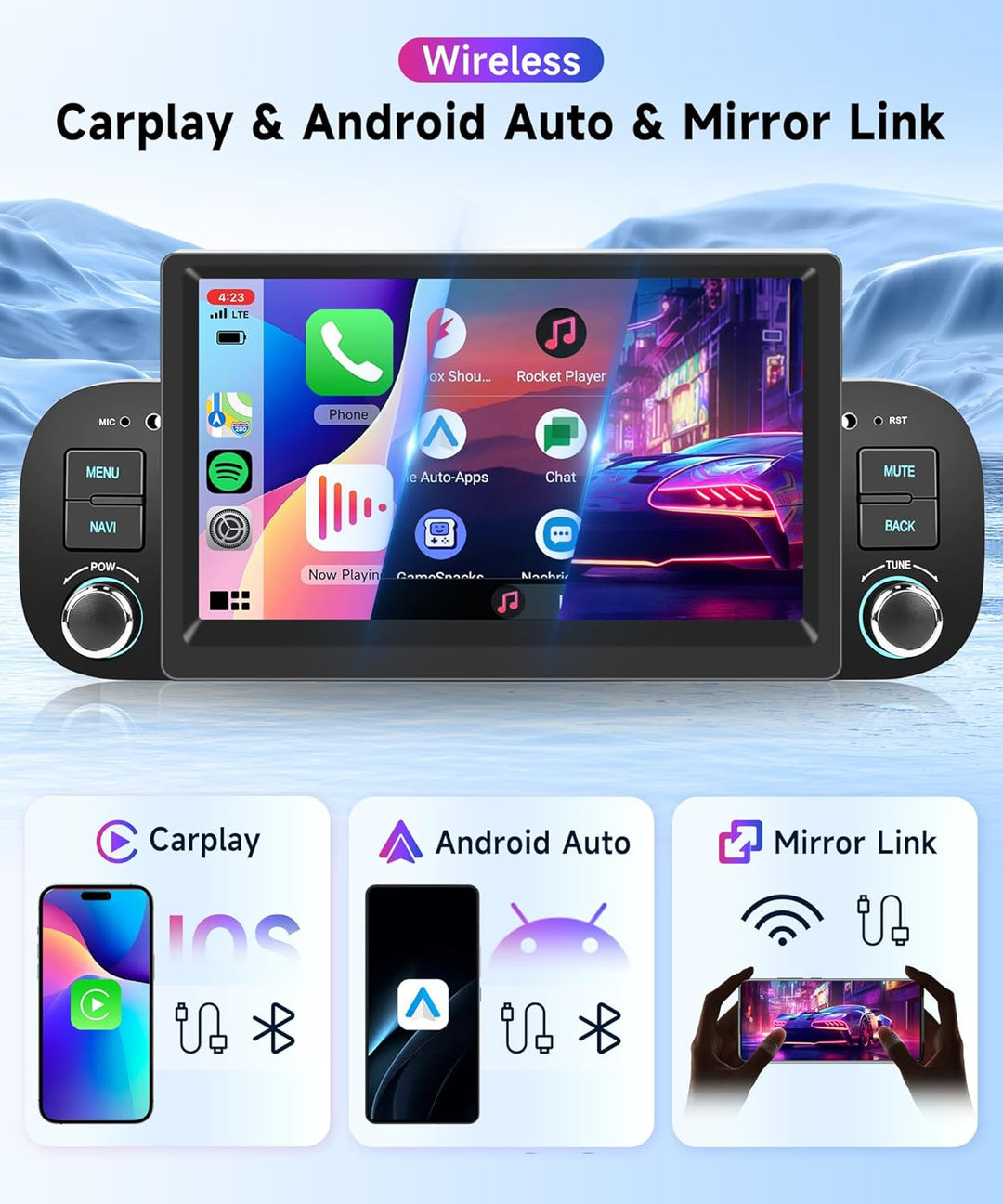 2G+64G Rimoody Android Autoradio für FIAT Panda 2013-2020 7 Zoll Touchscreen Stereo Auto mit Wireles