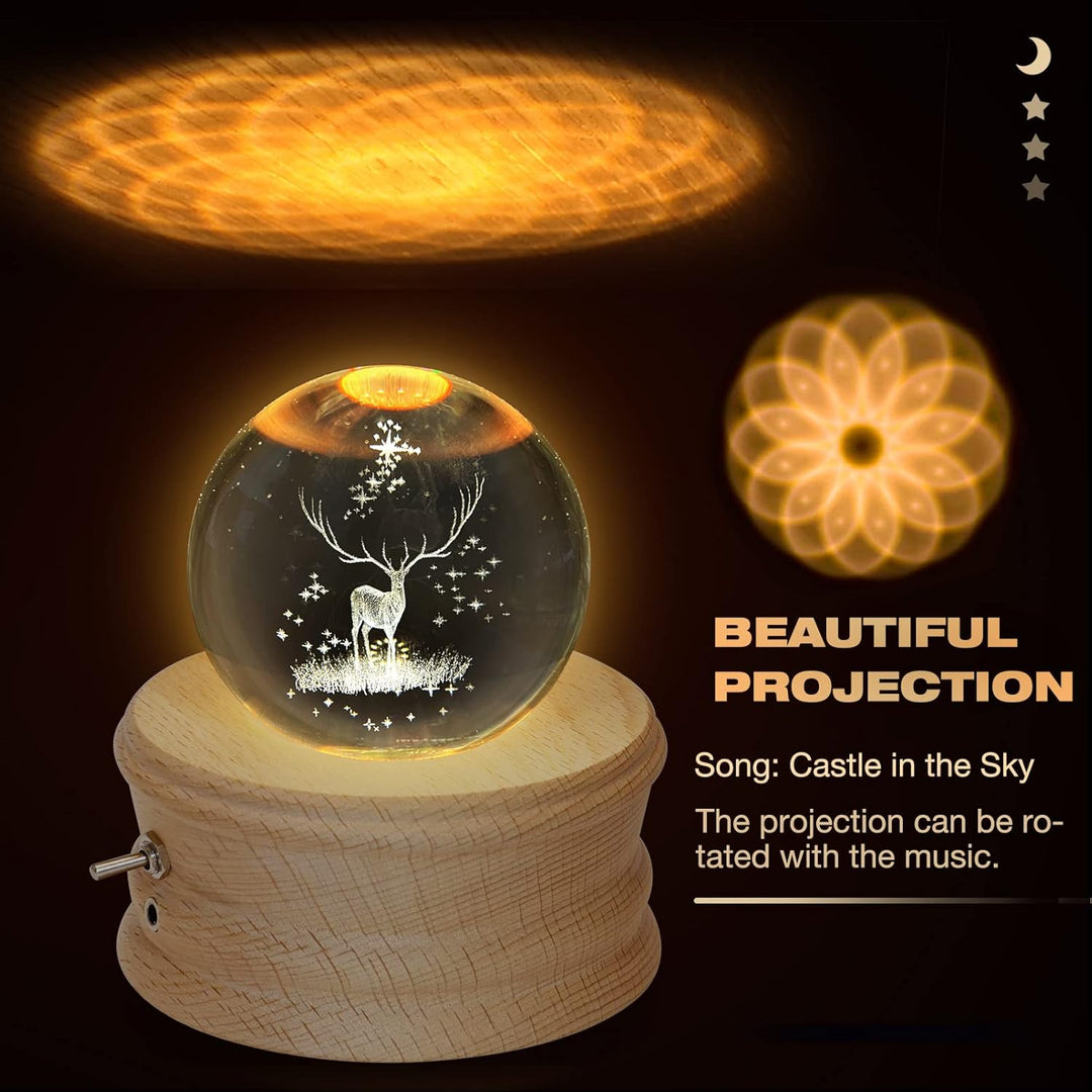 【Valentinstagsgeschenk】 Kibuhain 3D Kristallkugel Spieluhr mit Projektion LED Licht und drehbarer Ho