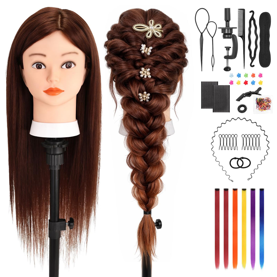 Yofuly 26Zoll/66cm Frisierkopf, 80% Echthaar Übungskopf, Frisieren Trainingsköpfe Puppenkopf Friseur