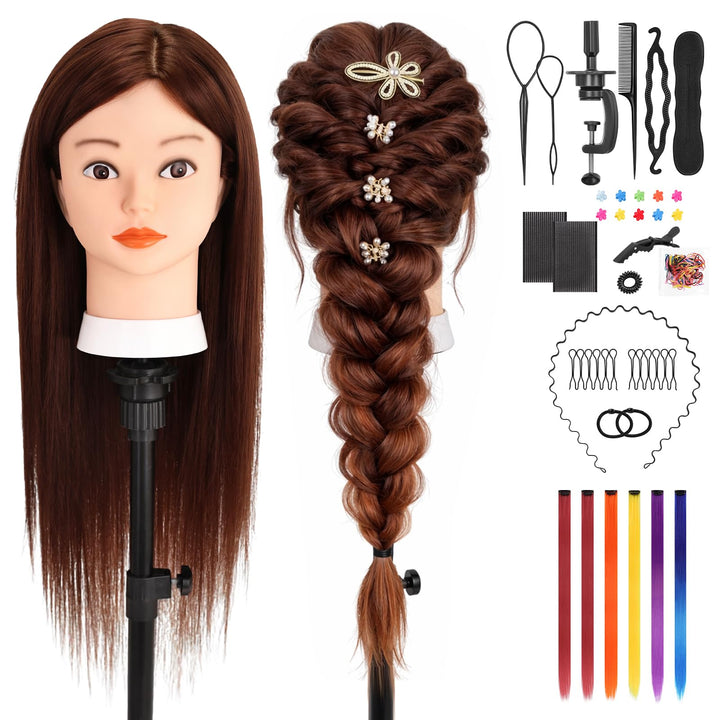 Yofuly 26Zoll/66cm Frisierkopf, 80% Echthaar Übungskopf, Frisieren Trainingsköpfe Puppenkopf Friseur