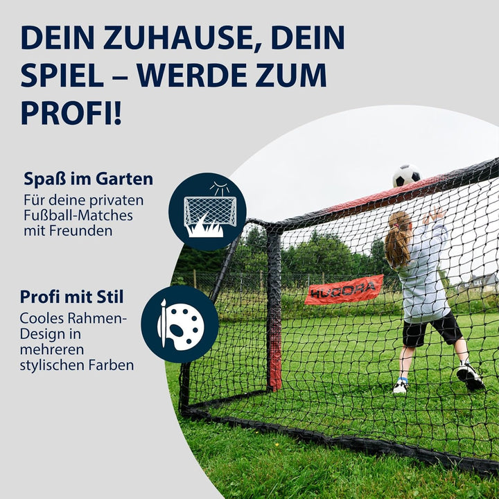 HUDORA Fussballtor Pro Tect Advanced – Outdoor Fussballtor mit Netz und wetterfester Ummantelung für