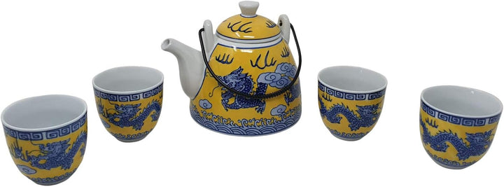 Teeset "Chinesischer Drache" Porzellan, Teekanne 0,7L mit 4 Teeschalen 0,15L