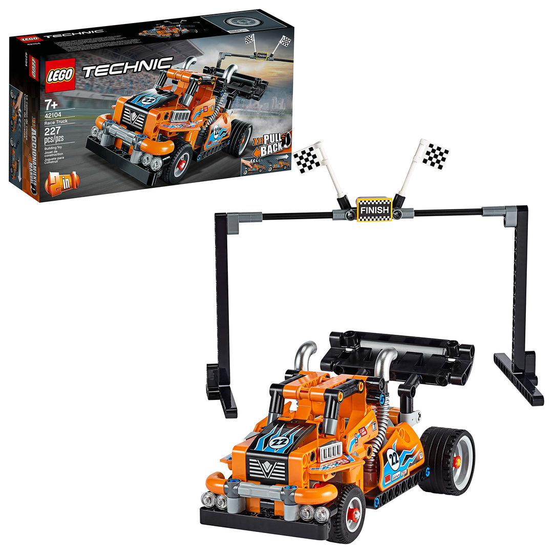 LEGO 42104 Technic Renn-Truck oder Rennauto, 2-in-1 Modell mit Rückziehmotor, Sammlung von Rennfahrz