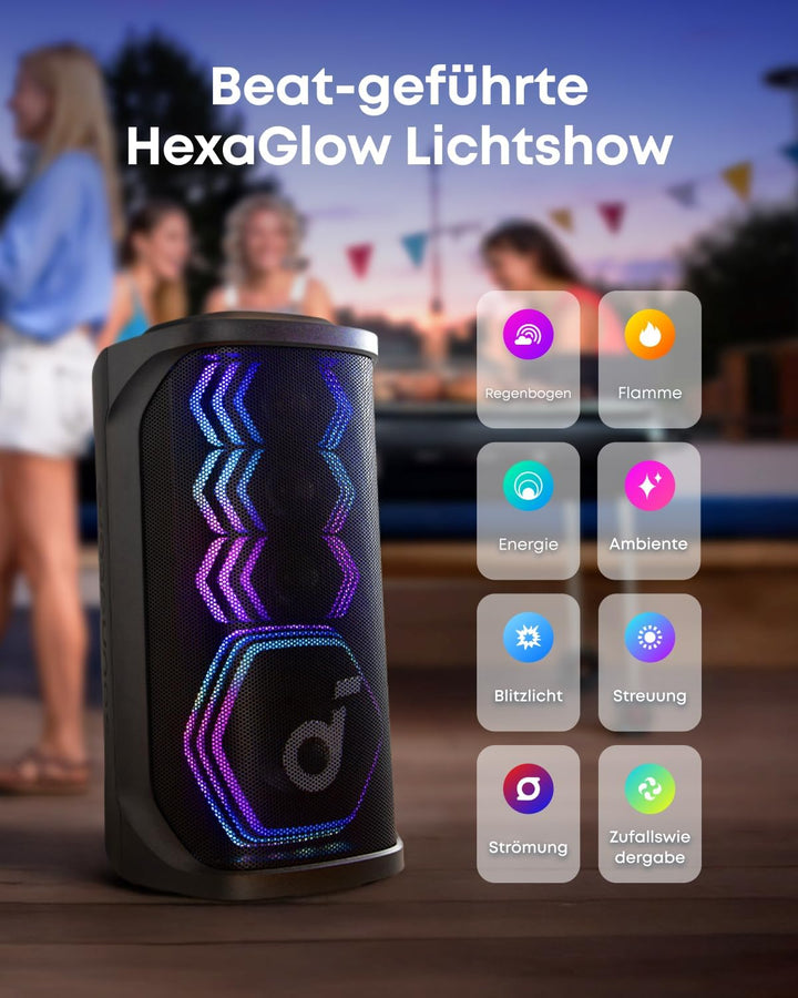 soundcore Rave 3S Partybox mit KI-Karaoke, Party-Lautsprecher mit 2 kabellosen Mikros, 200W Sound, K