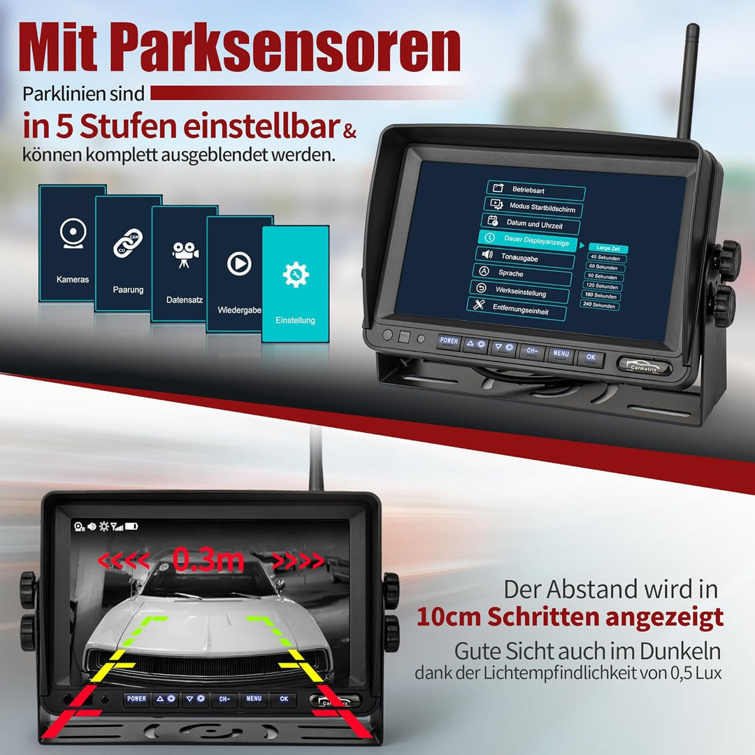 Solar Funk Auto Rückfahrsystem HD für Wohnmobil, Wohnwagen, Anhänger, Transporter, Rückfahrkamera mi