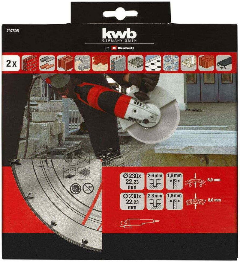 kwb by Einhell 2-tlg. Diamant-Trennscheiben-Set 230 mm Winkelschleifer-Zubehör (2 Trennscheiben, Ø 2