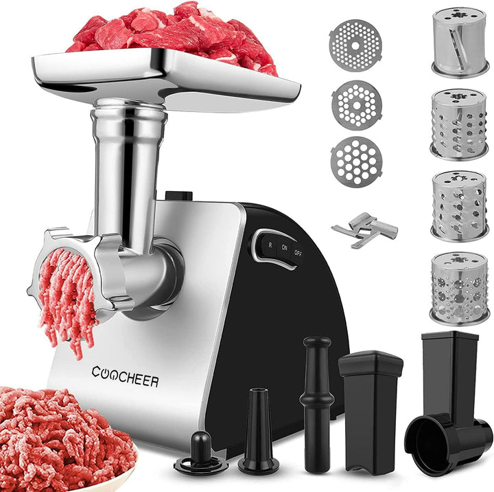 Meykey Fleischwolf Elektrisch 5 in 1 Multi Küchenmaschine mit 4 Klingen und 3 Edelstahl schneidplatt