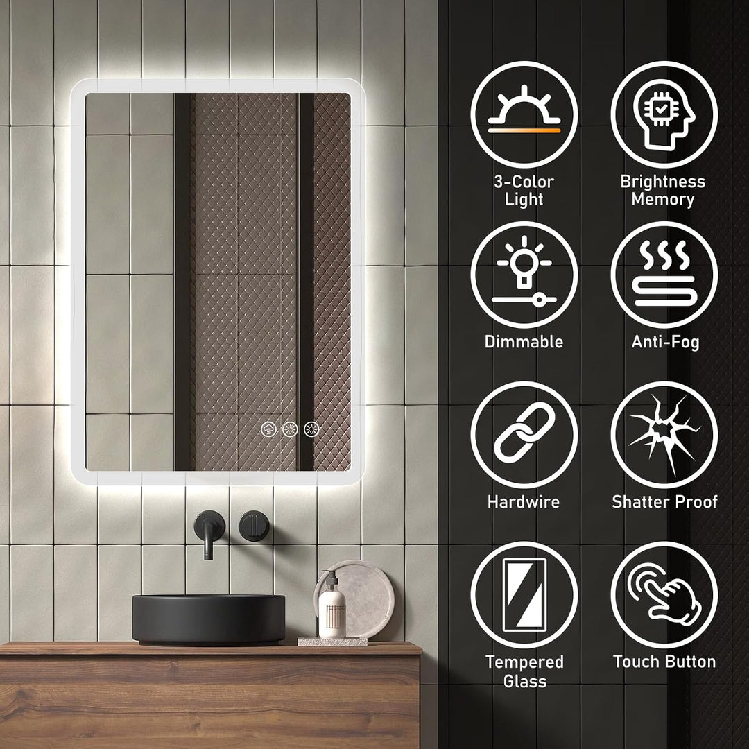 Ratsamee Badezimmerspiegel mit Beleuchtung LED, 50x70cm Spiegel mit Light, Wandspiegel mit Frontbele