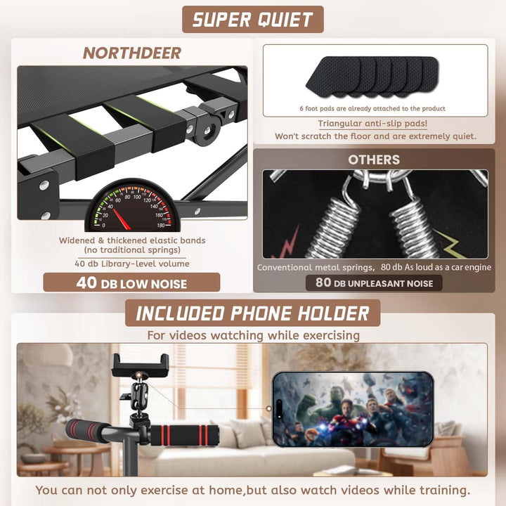 Northdeer Trampolin Indoor für Zuhause, Klappbares Fitness Trampolin Ohne Installation mit 150 KG Tr