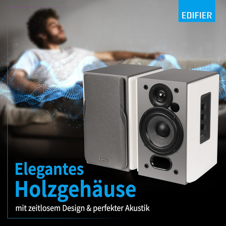 EDIFIER Studio R1380T 2.0 Regallautsprecher-System (42 Watt) im Echtholzgehäuse (MDF). Zwei LINE IN