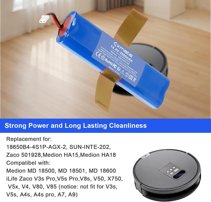 Exmate 14.4V 3500mAh Li-ion akku,Ersatzakku für iLife Zaco V3s Pro,V5s Pro,V8s,V50,X750,Medion MD 18