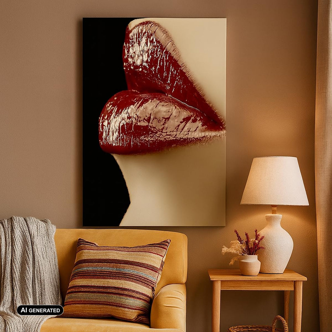 Bilder auf Leinwand Frau rote Lippen Lippenstift Gesicht Leinwandbild mit Rahmen 45x80cm Wandbilder