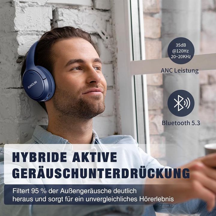 RUNOLIM Bluetooth Kopfhörer Over-ear, Active Noise Cancelling Kopfhoerer, Kopfhörer Kabellos Bluetoo