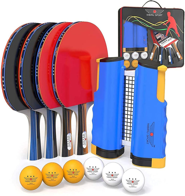 Ping Pong Paddles Set, Professionelle Tischtennisschläger und Bälle, einziehbares Netz mit Pfosten u