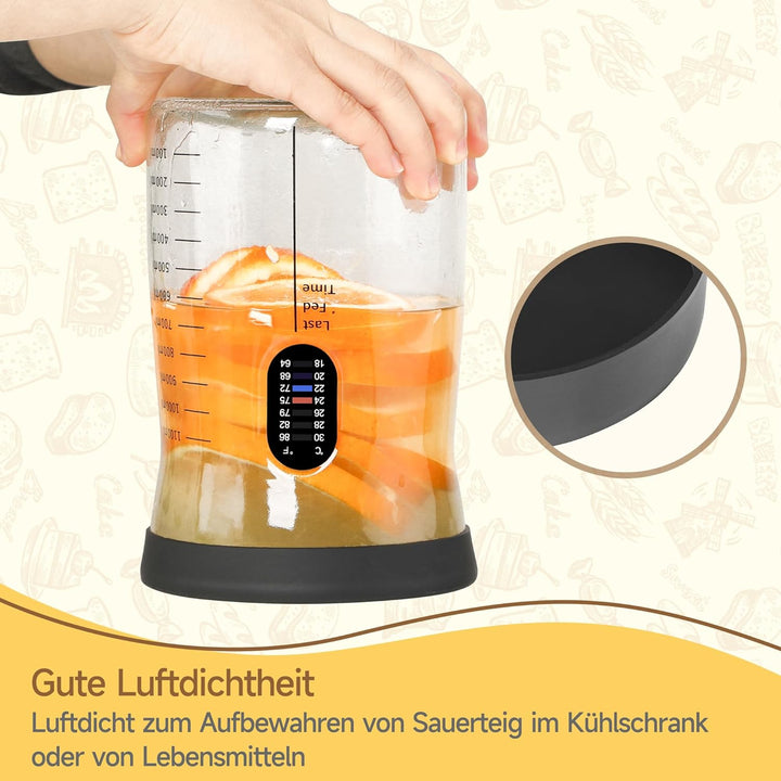Pro Sauerteig Starter Set – 1,5L Grosses Sauerteig Glas mit 17 Rezepten – Sauerteigstarter Zubehör f
