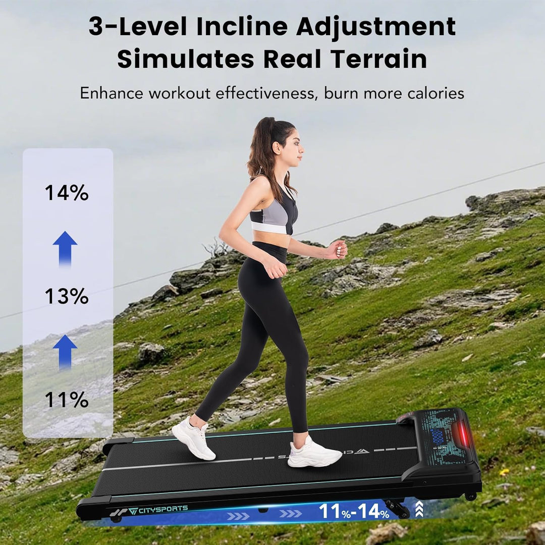 CITYSPORTS Laufband mit Steigung,WalkingPad mit 11%–14% Neigung,LED-Anzeige &amp; Lichteffekt,1–6km/h,La