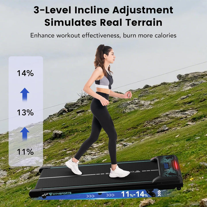 CITYSPORTS Laufband mit Steigung,WalkingPad mit 11%–14% Neigung,LED-Anzeige &amp; Lichteffekt,1–6km/h,La