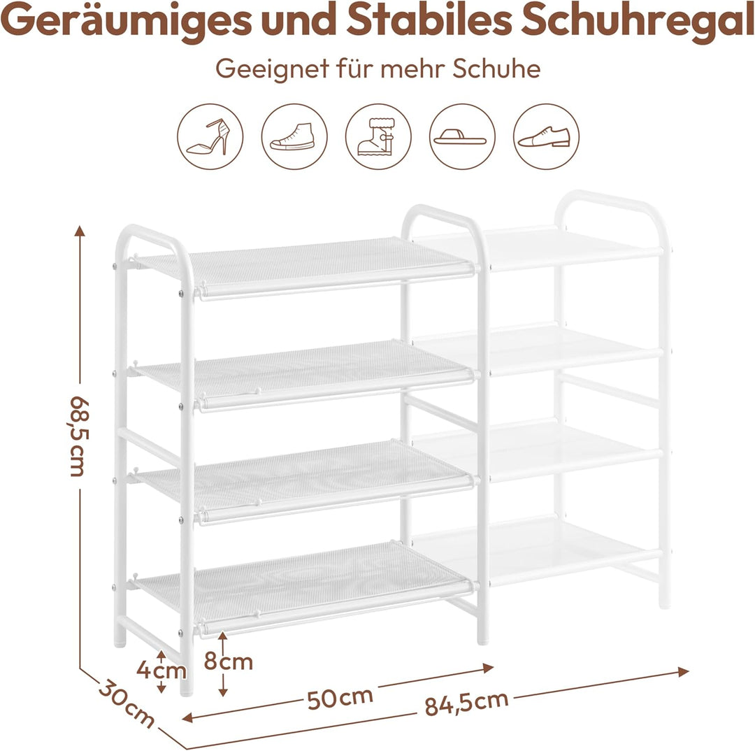 Yaheetech Erweiterbares Schuhregal aus Metallgeflecht, 4 Ebenen Verstellbarer Schuhständer, 50 bis 8