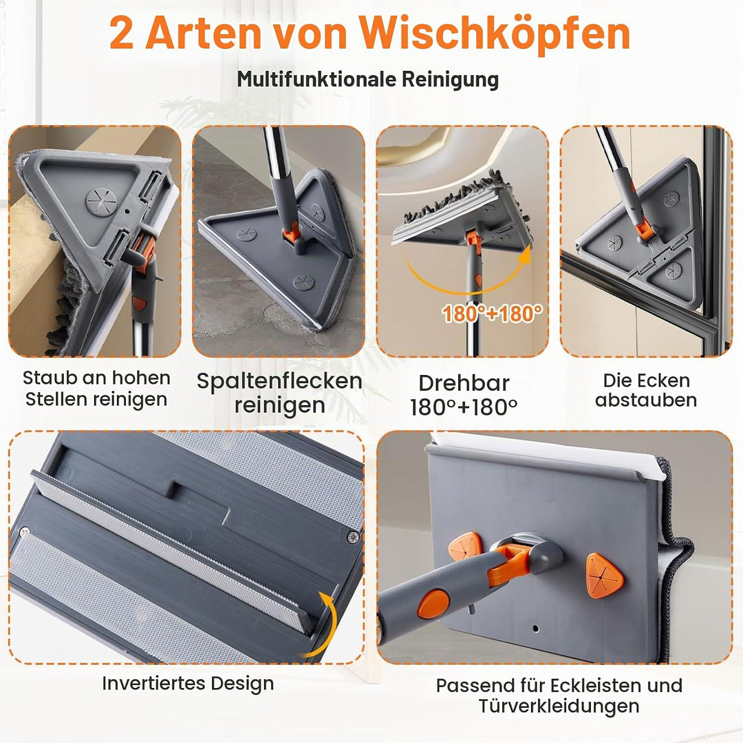 198cm Teleskop Fensterwischer, Profi Fensterputzer Set mit Abzieher,Langem Stiel Fensterreiniger mit