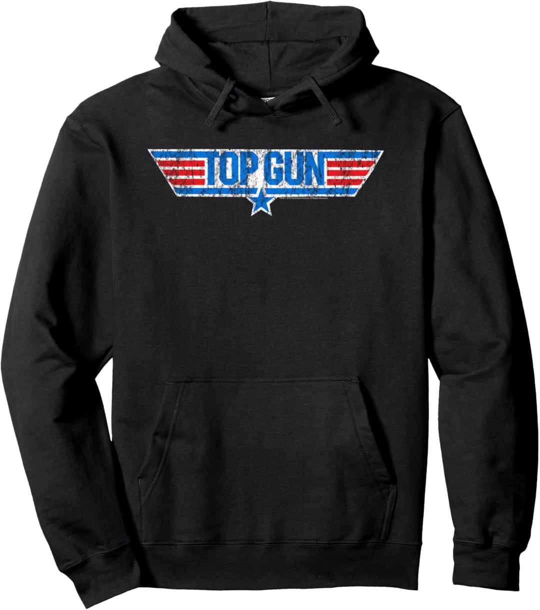 Top Gun Distressed-Logo Pullover Hoodie