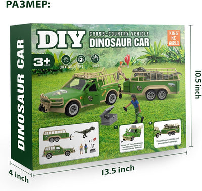 Coroiesty Dinosaurier Spielzeug Set, Tyrannosaurus Rex für Kinder 3-5 Jahre, DIY Transportauto mit 4