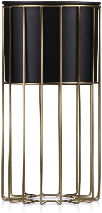 Moderne Blumenständer Metall 42 cm Hoch mit Schwarz Blumentopf Rund 19 cm Ø auf Robuste Gold Ständer