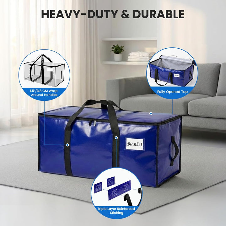 RICHER HOUSE 90L Grosse Aufbewahrungstasche wasserdichte, 2 Stück Heavy-Duty Umzugstaschen mit Reiss