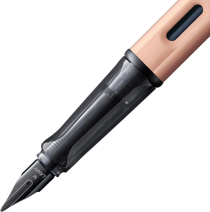 LAMY Lx Füllhalter 076 – Füller aus Aluminium in der Farbe Roségold mit transparentem Griffstück und