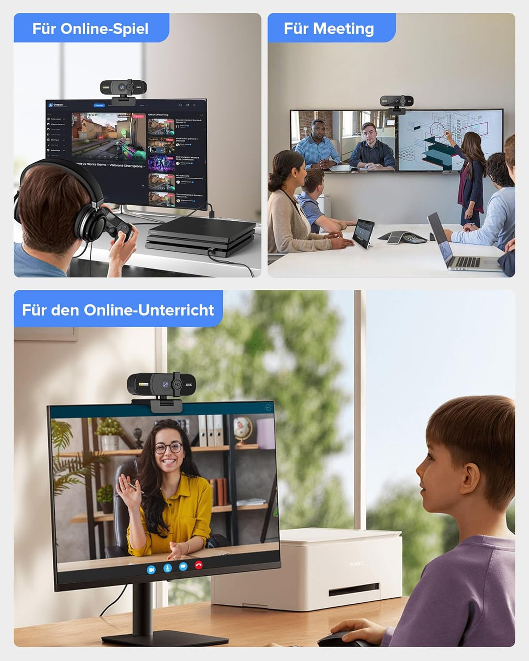 USB Webcam, 4K Full HD Webcam für PC, Videoanrufe, Computerkamera mit klarem Stereo-Audio, automatis
