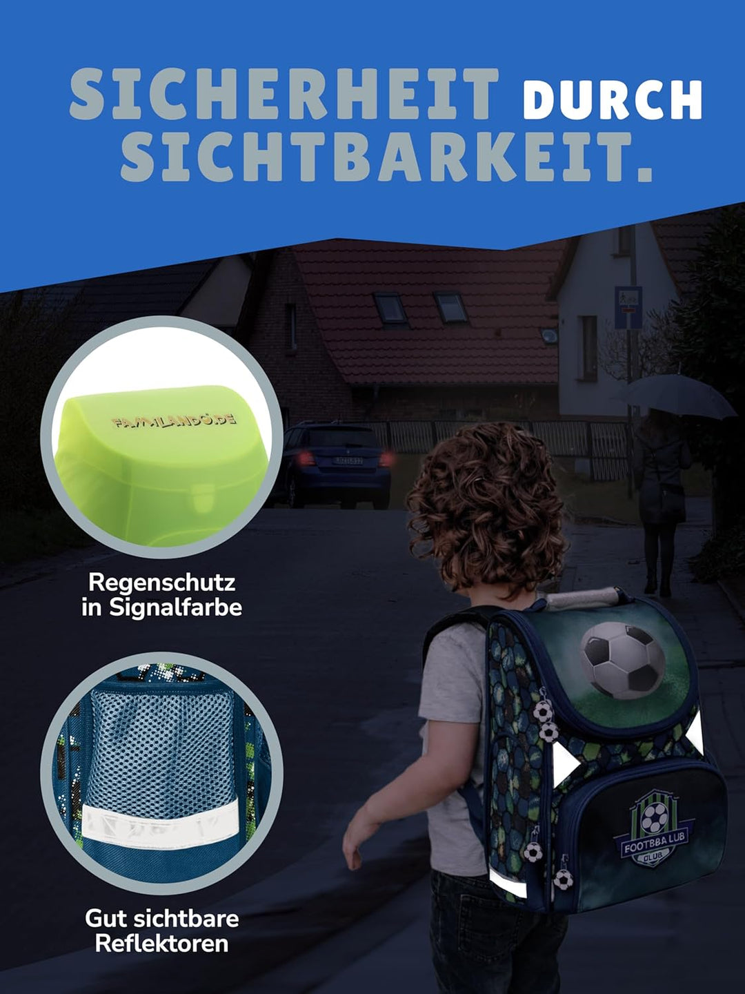 Familando Fussball Schulranzen 1. Klasse ergonomischer Tornister für Mädchen und Jungen Schultasche