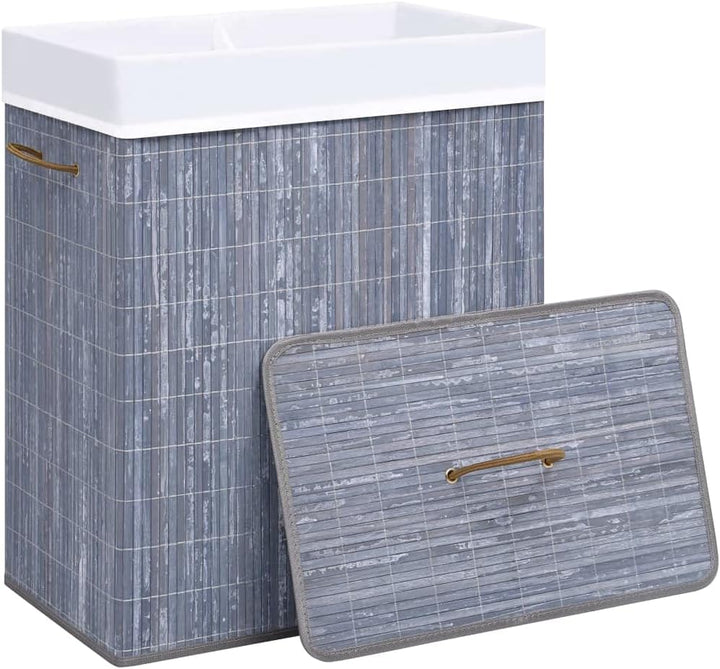WIFESE Bambus-Wäschekorb Grau 100 L52x32x62,5 cm Wäschetonne Laundry Baskets Wäschekorb mit Deckel K