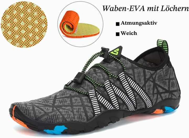 SAGUARO Badeschuhe für Herren Damen - 7/9 Drainagelöcher Schnelltrocknende rutschfest, Gr 35-48 39 E