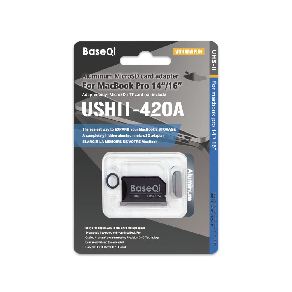 Baseqi UHS-II Aluminium microSD-Adapter für 2021 M1 MacBook Pro 14 und 16 Zoll (35,6 und 40,6 cm) (G