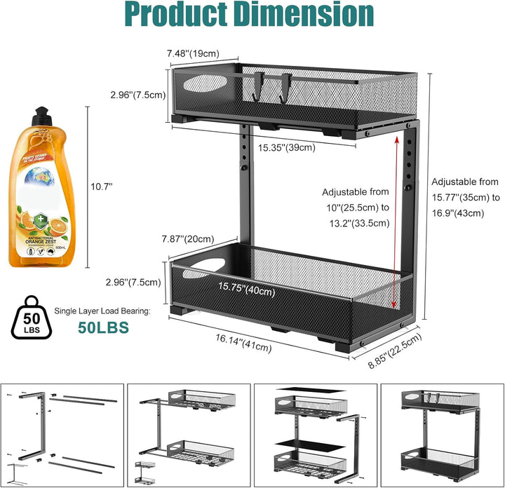Housolution Spülschrank Organizer, 2 Etagen Metall Ausziehbares Unter Waschbecken Regal mit Schiebes