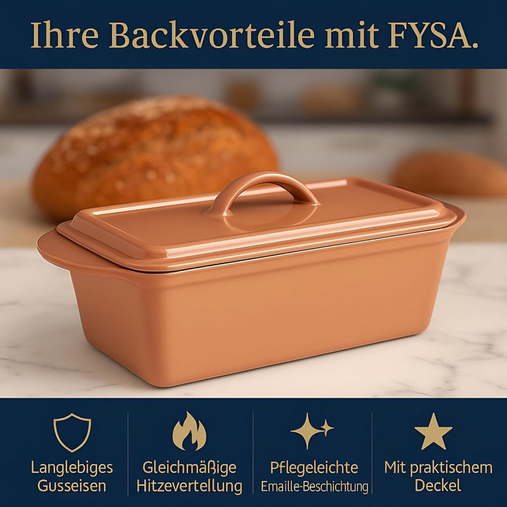 Brotbackform mit Deckel Gusseisen 3L – 28cm – Rechteckiger Bräter für Kastenbrot & Sauerteig – Email