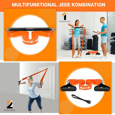 DASKING Fitnessbänder Krafttraining mit Stange, Resistance Bands Set - 4 Widerstandsbänder, Detachab