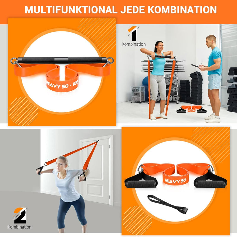 DASKING Fitnessbänder Krafttraining mit Stange, Resistance Bands Set - 4 Widerstandsbänder, Detachab