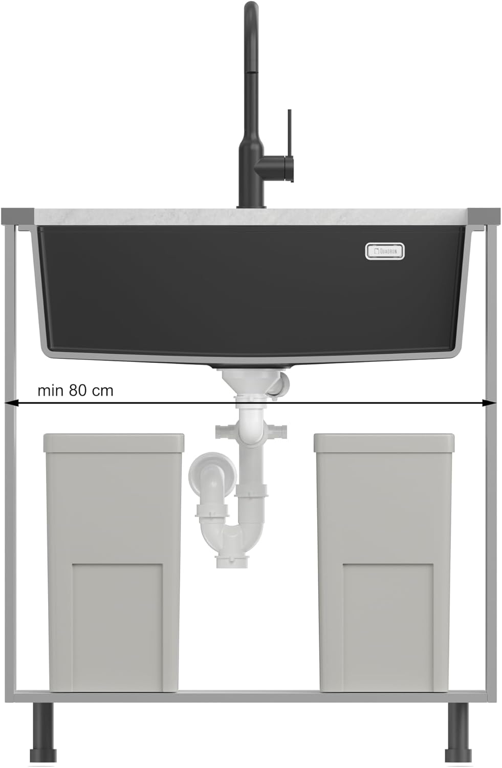 QUADRON Spüle Einbeckenspüle Granitspüle Küche | Grösse 70 x 37 x 23,5 cm Farbe: Pure Carbon & Golde